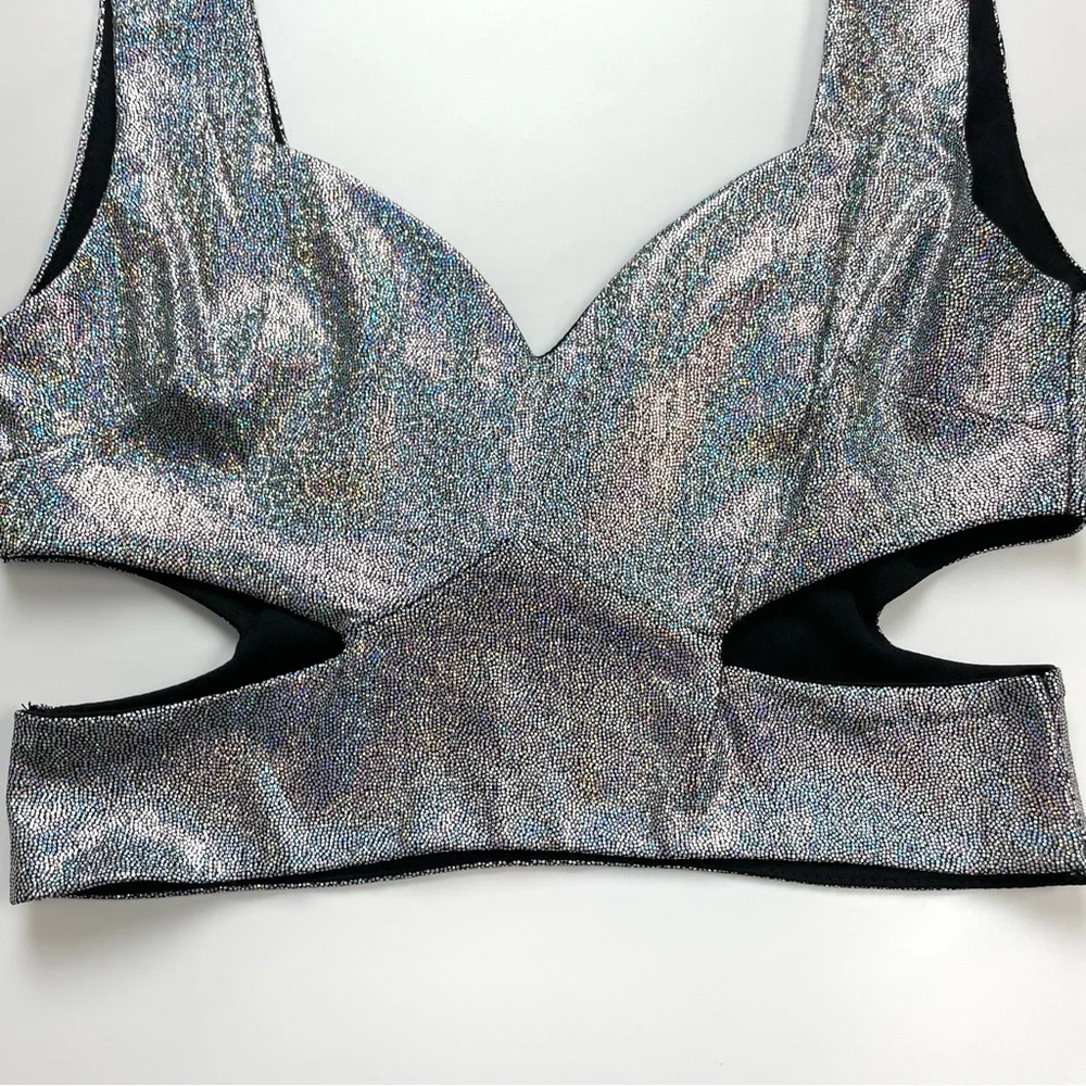 NWT Sparkly Crop Top Tank Girls Cut-Out Sides‎ Taylor Swift 1989 Inspired Silver